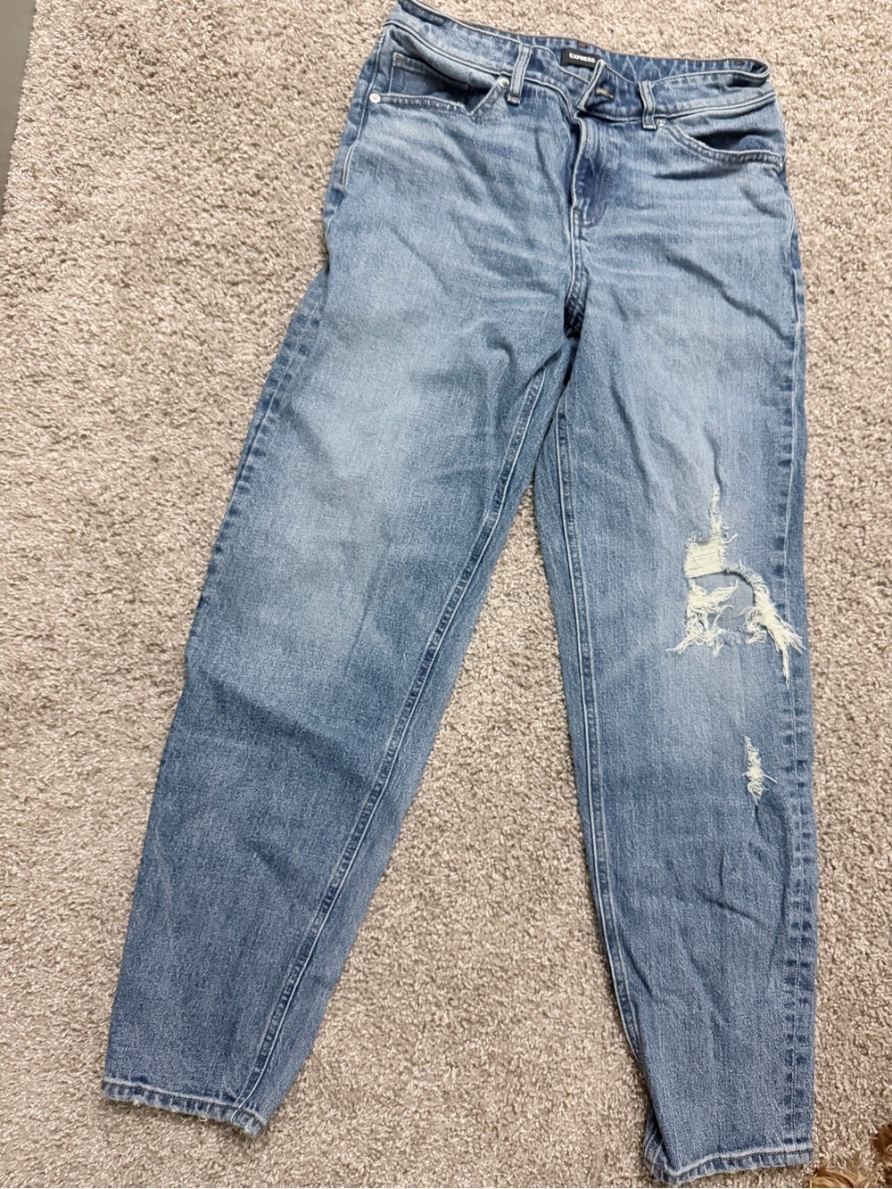 Express Light Blue Boyfriend Jeans with Distressed Knee